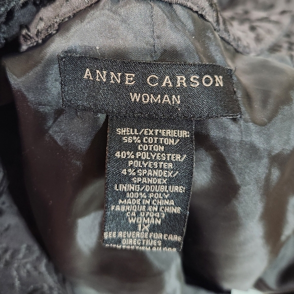 ANNE CARSON Black Textured Brocade Peplum Blazer Jacket (1X) - Picture 8 of 9